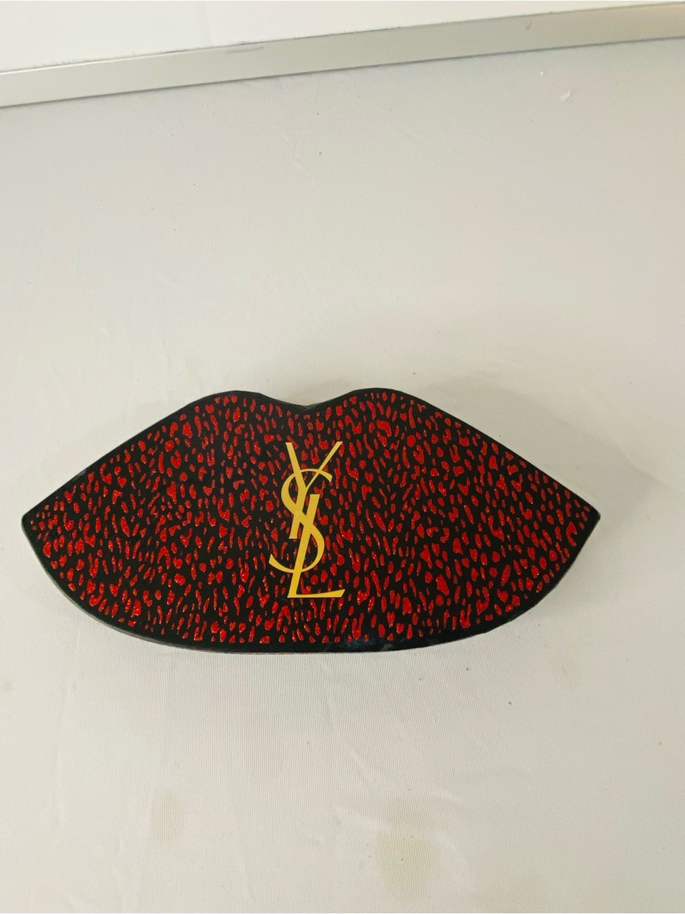 Yves Saint Laurent Red Lip Print Cosmetic Case with Gold YSL Emblem
